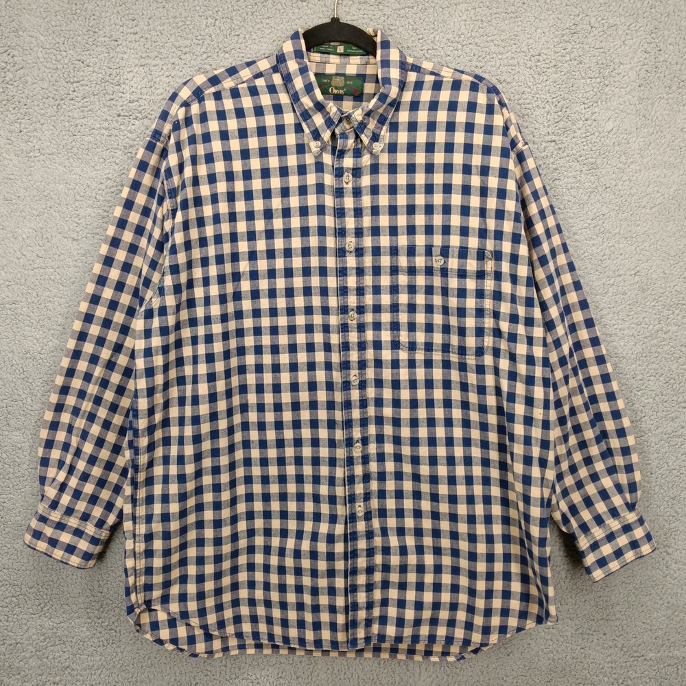 Orvis Mens Large Button Down Shirt Plaid Checkered Long Sleeve Collar Blue Whted